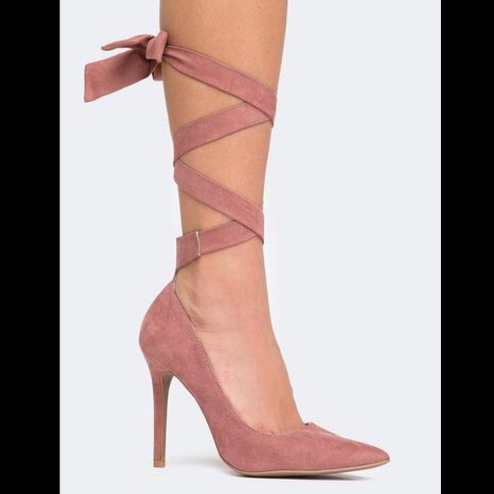 Point Toe Ballet Wrap Pump in Dusty Mauve
